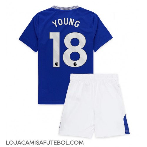 Camisa de Futebol Everton Ashley Young #18 Equipamento Principal Infantil 2024-25 Manga Curta (+ Calças curtas)